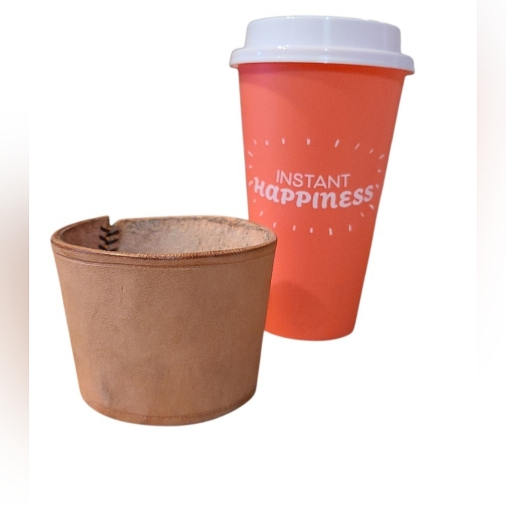 Leather Drink Sleeve And Reusable Cup NATURAL